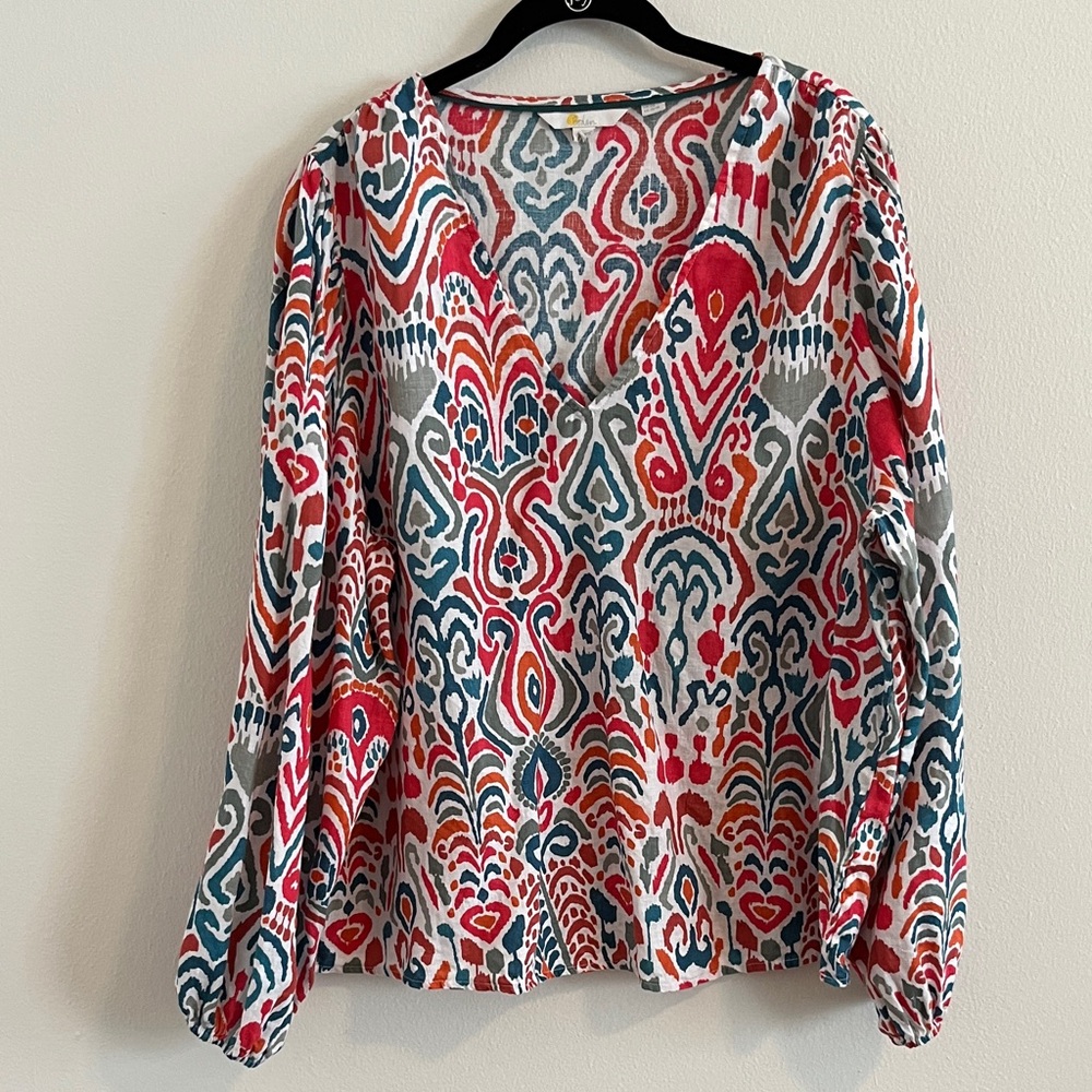 Boden linen Red and Blue Patterned Blouse